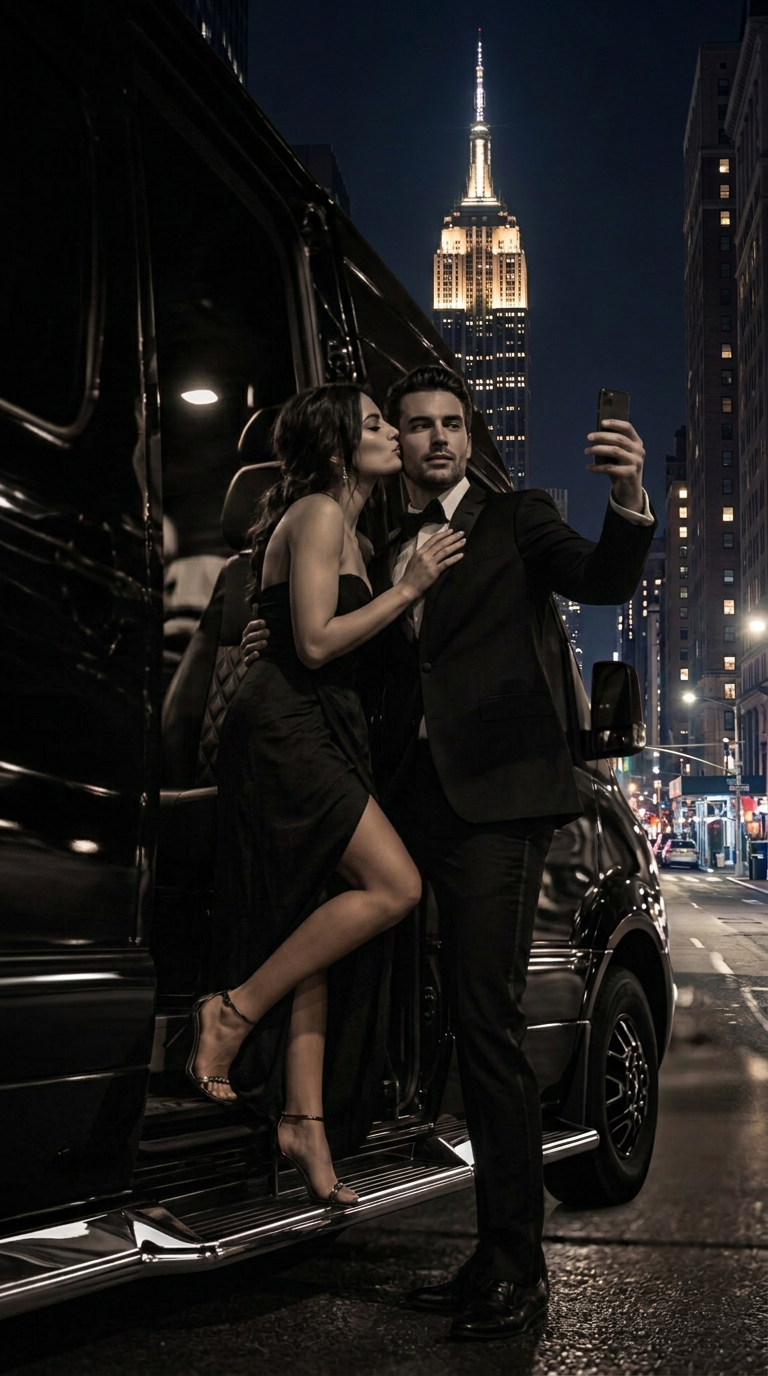Portrait captured beside the Sprinter at night